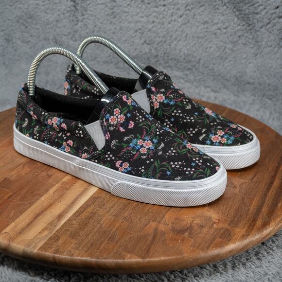 Divided by H&M Shoes Womens 7 Low Top Sneakers Black Canvas Floral Printed - Picture 1 of 7